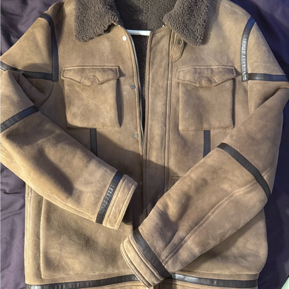 Vintage Italian Lambskin Leather Accent Coat